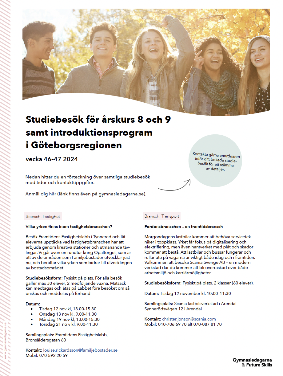 Skärmdump av första sidan av pdf med information om studiebesök